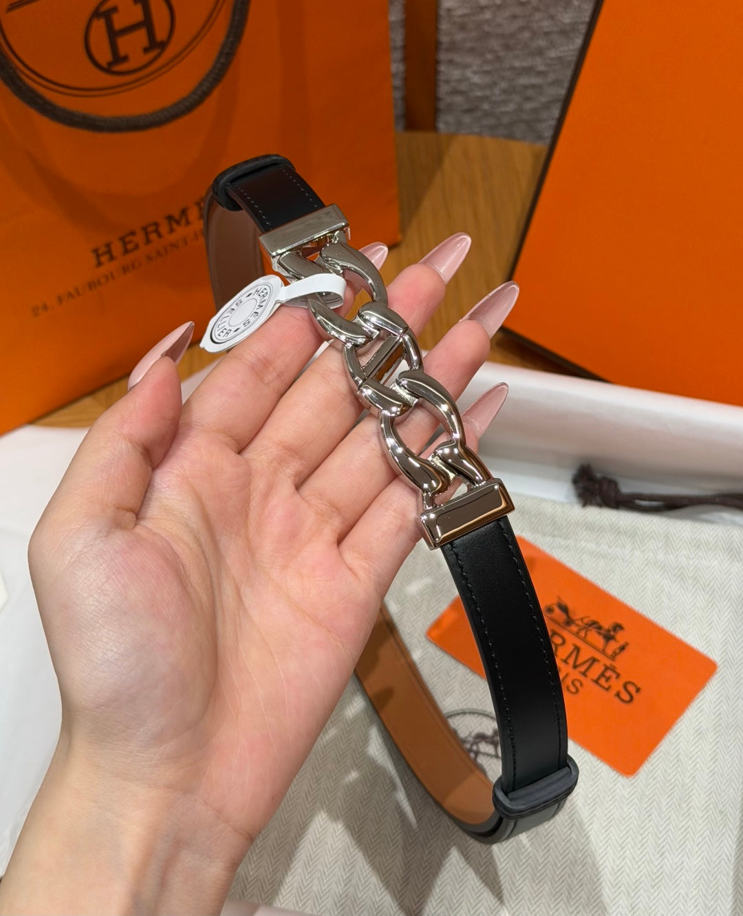 HM Chaine d'Ancre Belt 1.8cm Black Calfskin 212428