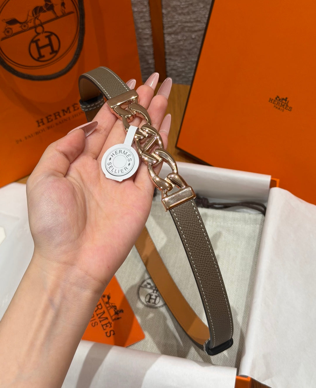 HM Chaine d'Ancre Belt 1.8cm Grey Epsom Calfskin 212435