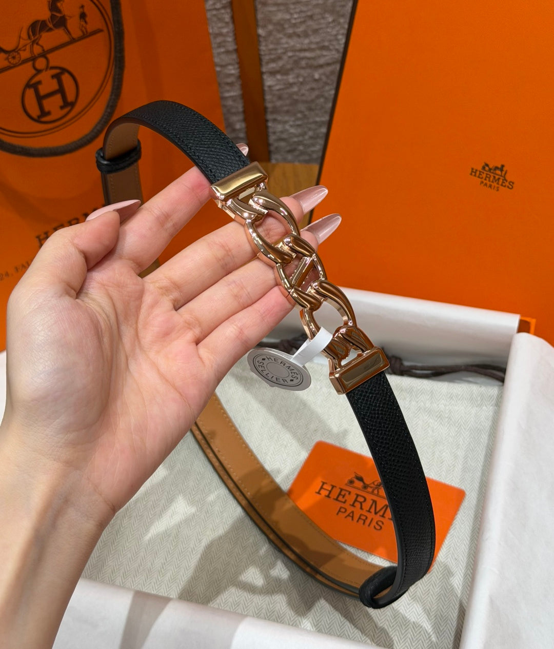 HM Chaine d'Ancre Belt 1.8cm Black Epsom Calfskin 212424