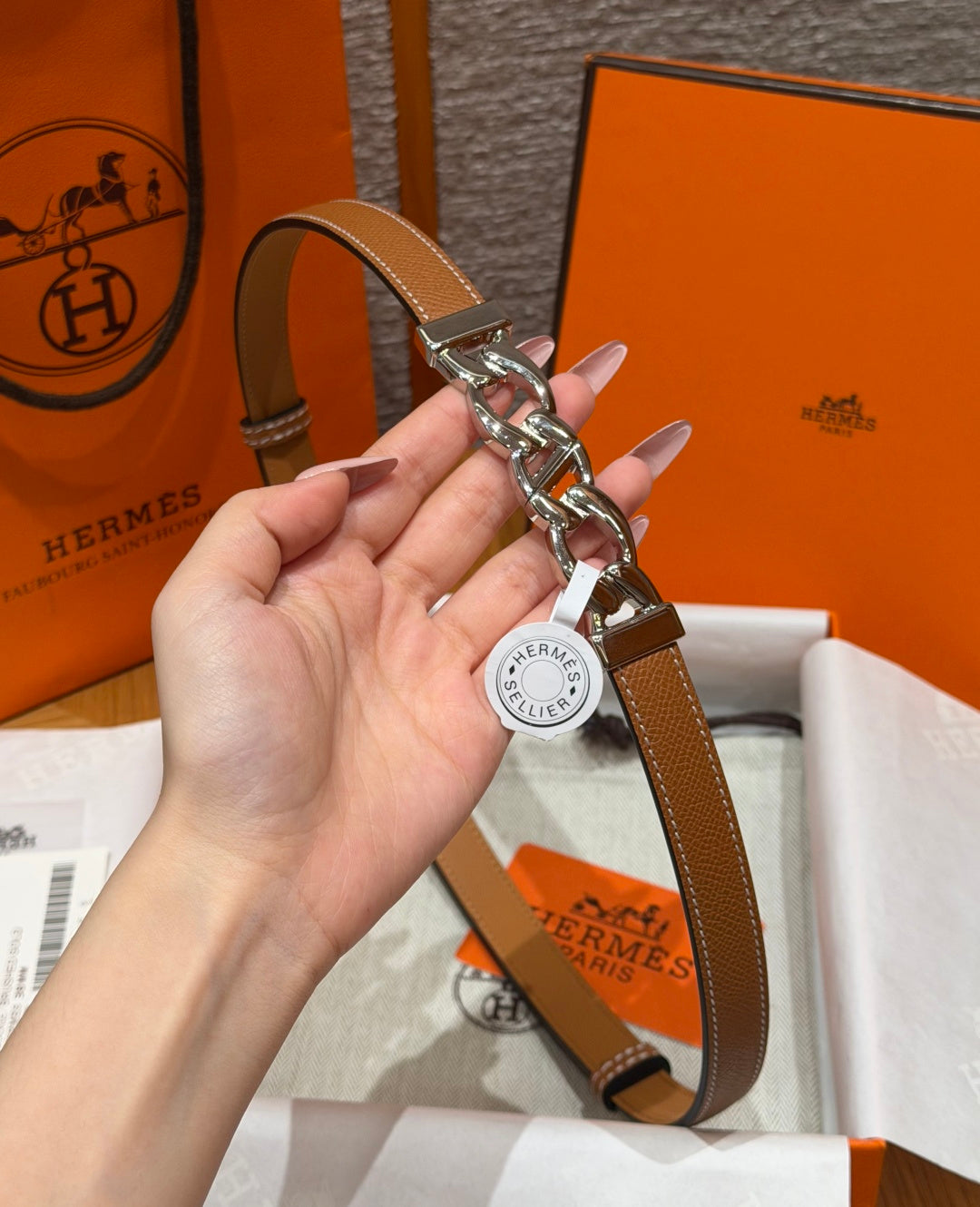 HM Chaine d'Ancre Belt 1.8cm Brown Epsom Calfskin 212413