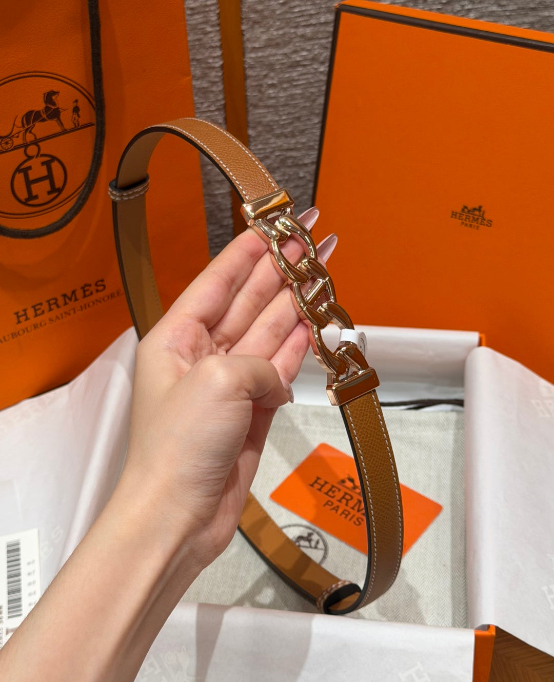 HM Chaine d'Ancre Belt 1.8cm Brown Epsom Calfskin 212413
