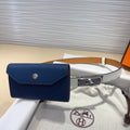 HM KELLY NAVY BLUE POCKET 18MM BELT WHITE LEATHER SILVER HARDWARE